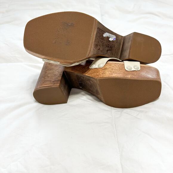 Sam Edelman Josefine Ivory Platform Sandals Wood Block Heel Criss Cross EUC 8 - Picture 8 of 8